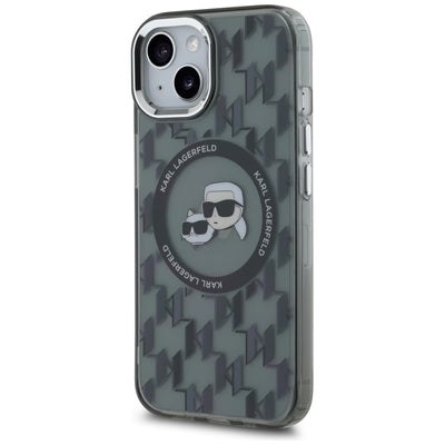 Karl Lagerfeld IML Monogram Karl & Choupette Head MagSafe iPhone 15 Plus Case - Black