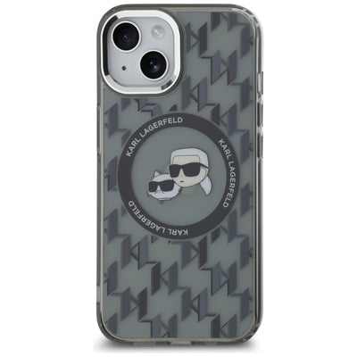 Karl Lagerfeld IML Monogram Karl & Choupette Head MagSafe iPhone 15 Plus Case - Black