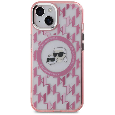 Karl Lagerfeld IML Monogram Karl & Choupette Head MagSafe iPhone 15 Plus Case - Pink