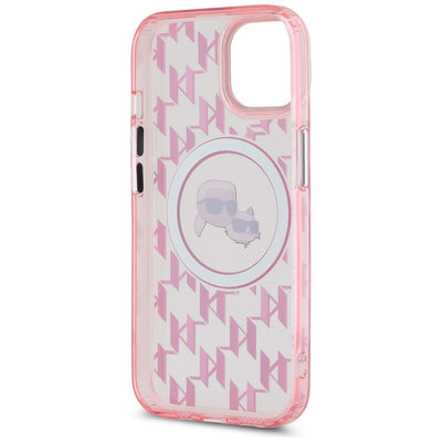Karl Lagerfeld IML Monogram Karl & Choupette Head MagSafe iPhone 15 Plus Case - Pink