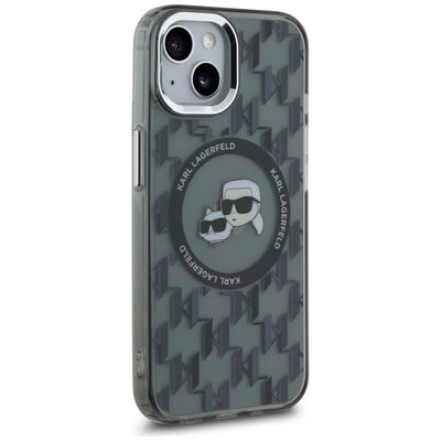 Karl Lagerfeld IML Monogram Karl & Choupette Head MagSafe iPhone 15 Case - Black