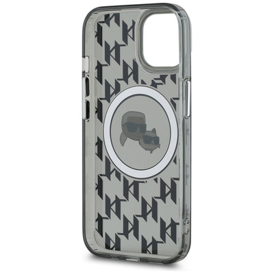 Karl Lagerfeld IML Monogram Karl & Choupette Head MagSafe iPhone 15 Case - Black