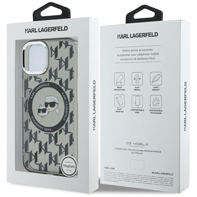 Karl Lagerfeld IML Monogram Karl & Choupette Head MagSafe iPhone 15 Case - Black