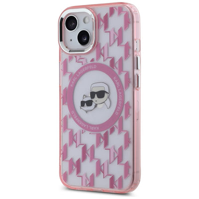 Karl Lagerfeld IML Monogram Karl & Choupette Head MagSafe iPhone 15 Case - Pink
