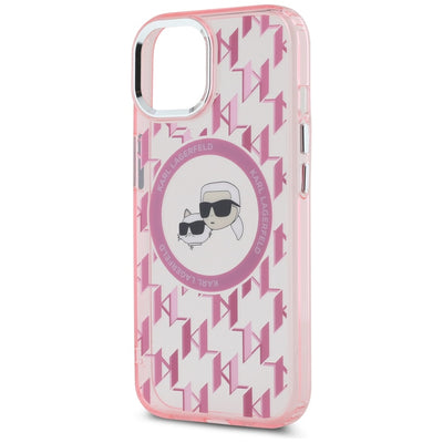 Karl Lagerfeld IML Monogram Karl & Choupette Head MagSafe iPhone 15 Case - Pink