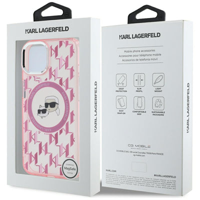 Karl Lagerfeld IML Monogram Karl & Choupette Head MagSafe iPhone 15 Case - Pink