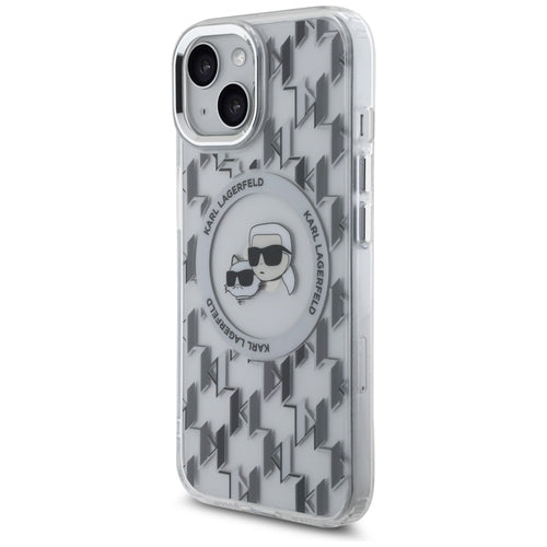 Karl Lagerfeld IML Monogram Karl & Choupette Head MagSafe iPhone 15 Case - Clear