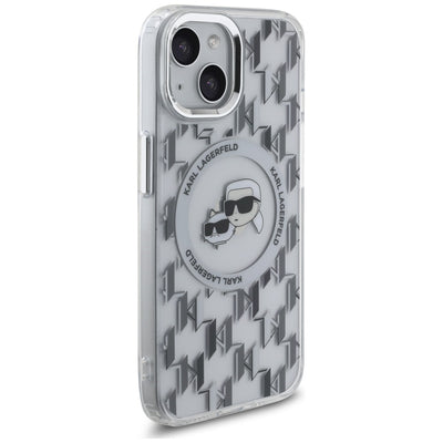 Karl Lagerfeld IML Monogram Karl & Choupette Head MagSafe iPhone 15 Case - Clear