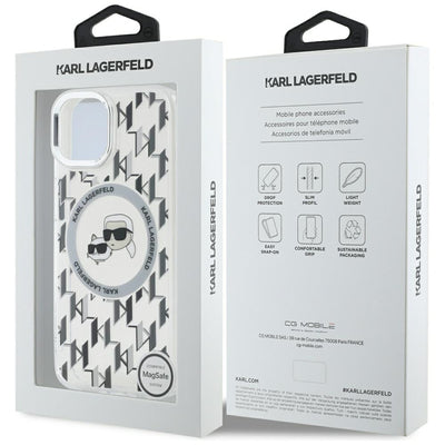 Karl Lagerfeld IML Monogram Karl & Choupette Head MagSafe iPhone 15 Case - Clear
