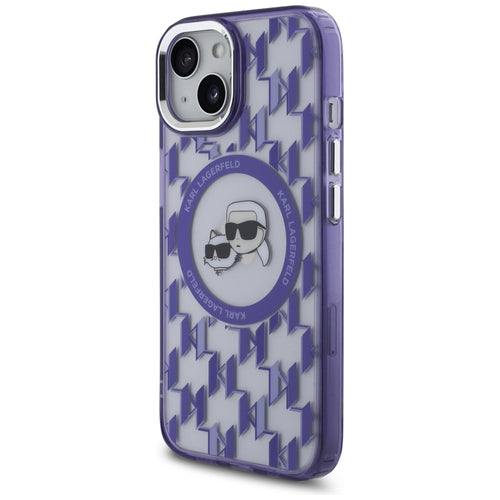 Karl Lagerfeld IML Monogram Karl & Choupette Head MagSafe iPhone 15 Case - Purple