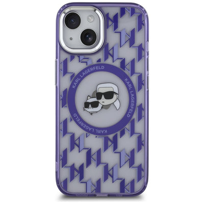 Karl Lagerfeld IML Monogram Karl & Choupette Head MagSafe iPhone 15 Case - Purple