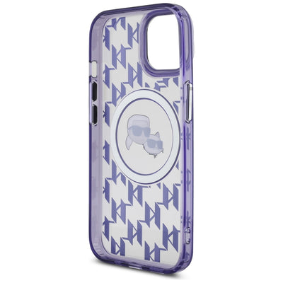 Karl Lagerfeld IML Monogram Karl & Choupette Head MagSafe iPhone 15 Case - Purple
