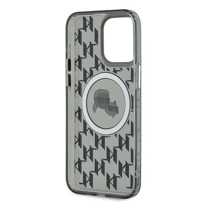 Karl Lagerfeld IML Monogram Karl & Choupette Head MagSafe Case for iPhone 15 Pro Max - Black