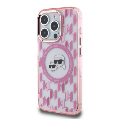 Karl Lagerfeld IML Monogram Karl & Choupette Head MagSafe Case for iPhone 15 Pro Max - Pink