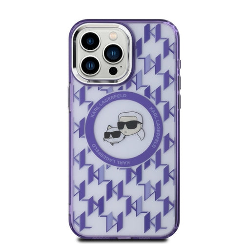 Karl Lagerfeld IML Monogram Karl & Choupette Head MagSafe Case for iPhone 15 Pro Max - Purple