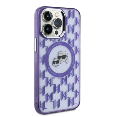 Karl Lagerfeld IML Monogram Karl & Choupette Head MagSafe Case for iPhone 15 Pro Max - Purple