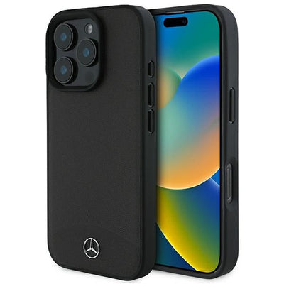 Mercedes Textured And Plain Leather MagSafe case for iPhone 16 Pro - black