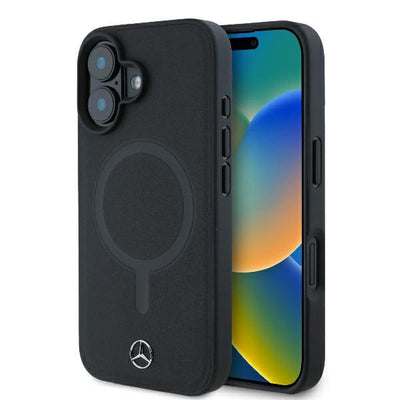 Mercedes Smooth Leather MagSafe iPhone 16 Plus Case - Black