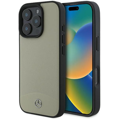 Mercedes MB Textured and Plain Leather MagSafe case for iPhone 16 Pro Max - beige