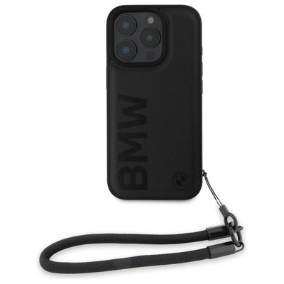 BMW Signature Leather Wordmark Cord Case for iPhone 16 Pro - Black