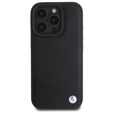 BMW Sign Leather Crossing Lines Pattern iPhone 16 Pro Max Case - Black