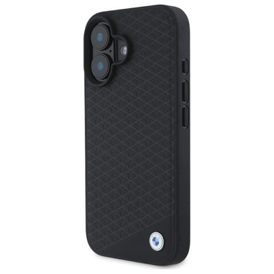BMW Sign Leather Diamond Metal Logo MagSafe iPhone 16 Case - Black