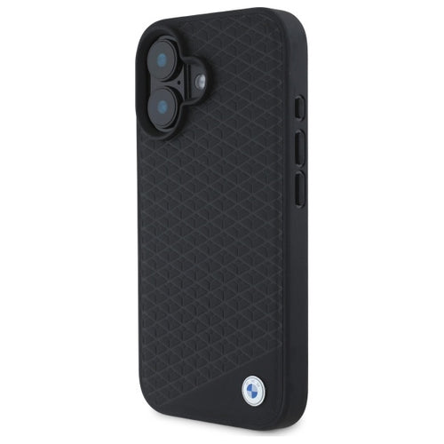 BMW Sign Leather Diamond Metal Logo MagSafe iPhone 16 Case - Black