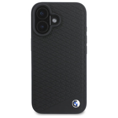 BMW Sign Leather Diamond Metal Logo MagSafe iPhone 16 Case - Black