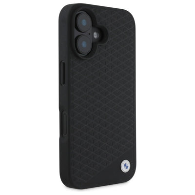 BMW Sign Leather Diamond Metal Logo MagSafe iPhone 16 Case - Black