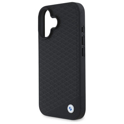 BMW Sign Leather Diamond Metal Logo MagSafe iPhone 16 Case - Black