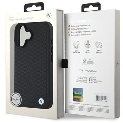 BMW Sign Leather Diamond Metal Logo MagSafe iPhone 16 Case - Black