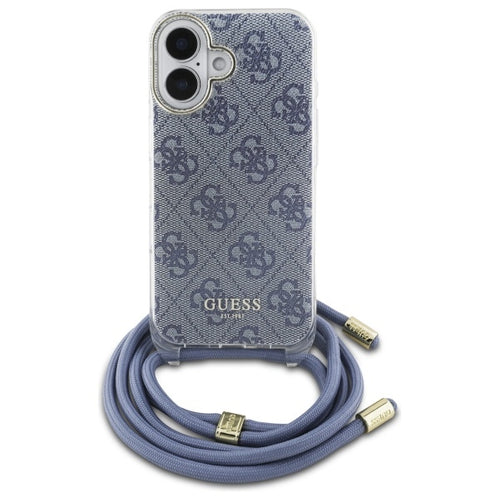 Guess Crossbody Cord 4G Print Case with Lanyard for iPhone 16 - Blue