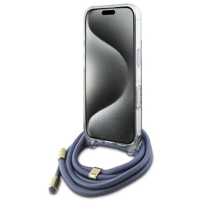 Guess Crossbody Cord 4G Print Case with Lanyard for iPhone 16 - Blue
