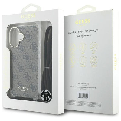 Guess Crossbody Cord 4G Print Case with Lanyard for iPhone 16 - Brown
