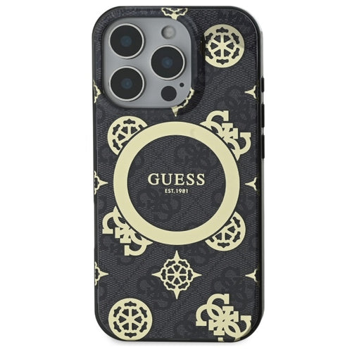 Guess IML Peony On 4G Background MagSafe Case for iPhone 16 Pro Max - Black