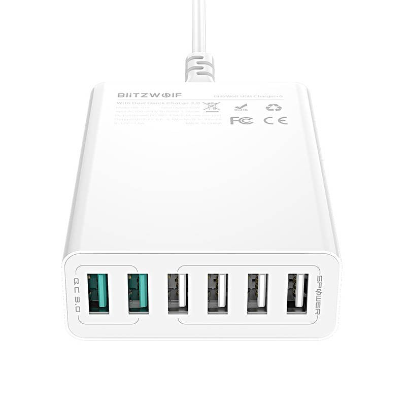 Ladegerät 6x USB Blitzwolf BW-S15, QC 3.0, 60 W (weiß)