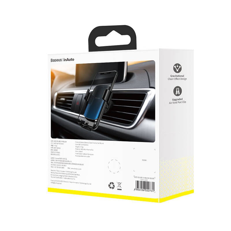 Baseus Glaze gravitational car holder for ventilation grid, aluminum (black) - Product Image 7