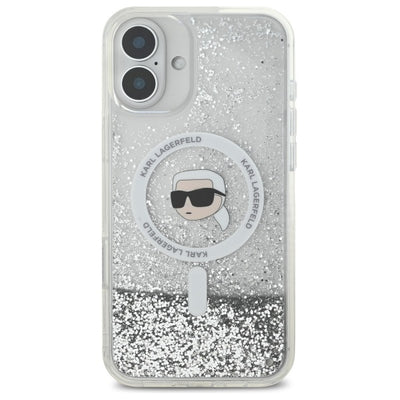 Karl Lagerfeld Liquid Glitter Karl Head Magsafe Case for iPhone 16 Plus - Clear