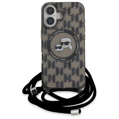 Karl Lagerfeld IML Crossbody Monogram Karl & Choupette Head MagSafe iPhone 16 Case - Black