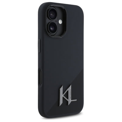 Karl Lagerfeld Silicone Shadow Metal Initial MagSafe iPhone 16 Case - Black