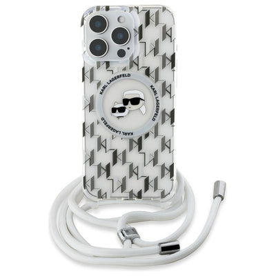 Karl Lagerfeld IML Crossbody Monogram Karl & Choupette Head MagSafe Case for iPhone 16 Pro Max - Clear