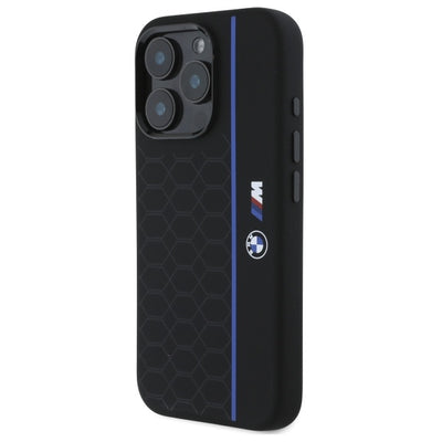 BMW Silicone Hexagon Blue Line MagSafe iPhone 16 Pro Case - Black