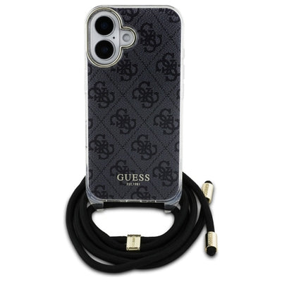 Guess Crossbody Cord 4G Print Case for iPhone 16 - Black