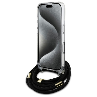 Guess Crossbody Cord 4G Print Case for iPhone 16 - Black