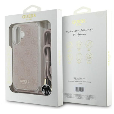 Guess Crossbody Cord 4G Print iPhone 16 Case - Pink
