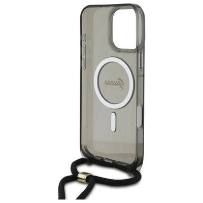 Guess Crossbody Cord Script MagSafe Case for iPhone 16 Pro - Black