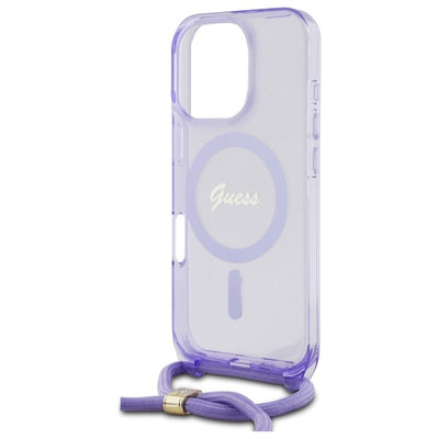 Guess Crossbody Cord Script MagSafe Case for iPhone 16 Pro - Purple