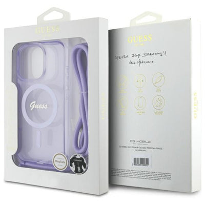 Guess Crossbody Cord Script MagSafe Case for iPhone 16 Pro - Purple