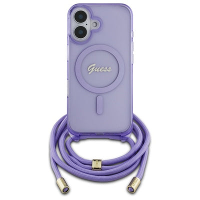Guess Crossbody Cord Script MagSafe iPhone 16 Case - Purple