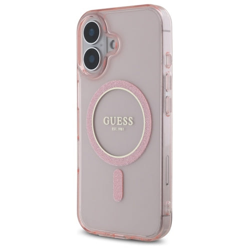 Guess GUHMP16SHFGEREP iPhone 16 6.1" pink/pink hardcase IML Glitter Circle MagSafe
